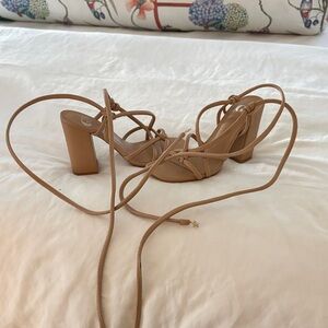 Ganni Tan Strappy Block Heels